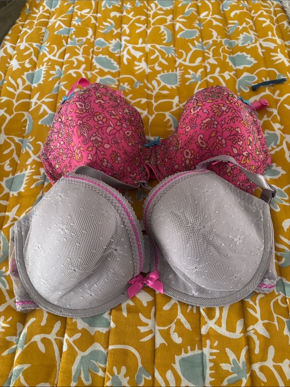 Lot of 2 “Vintage” Betsey Johnson Bras 32DD Floral Lace Sexy Pink Purple
